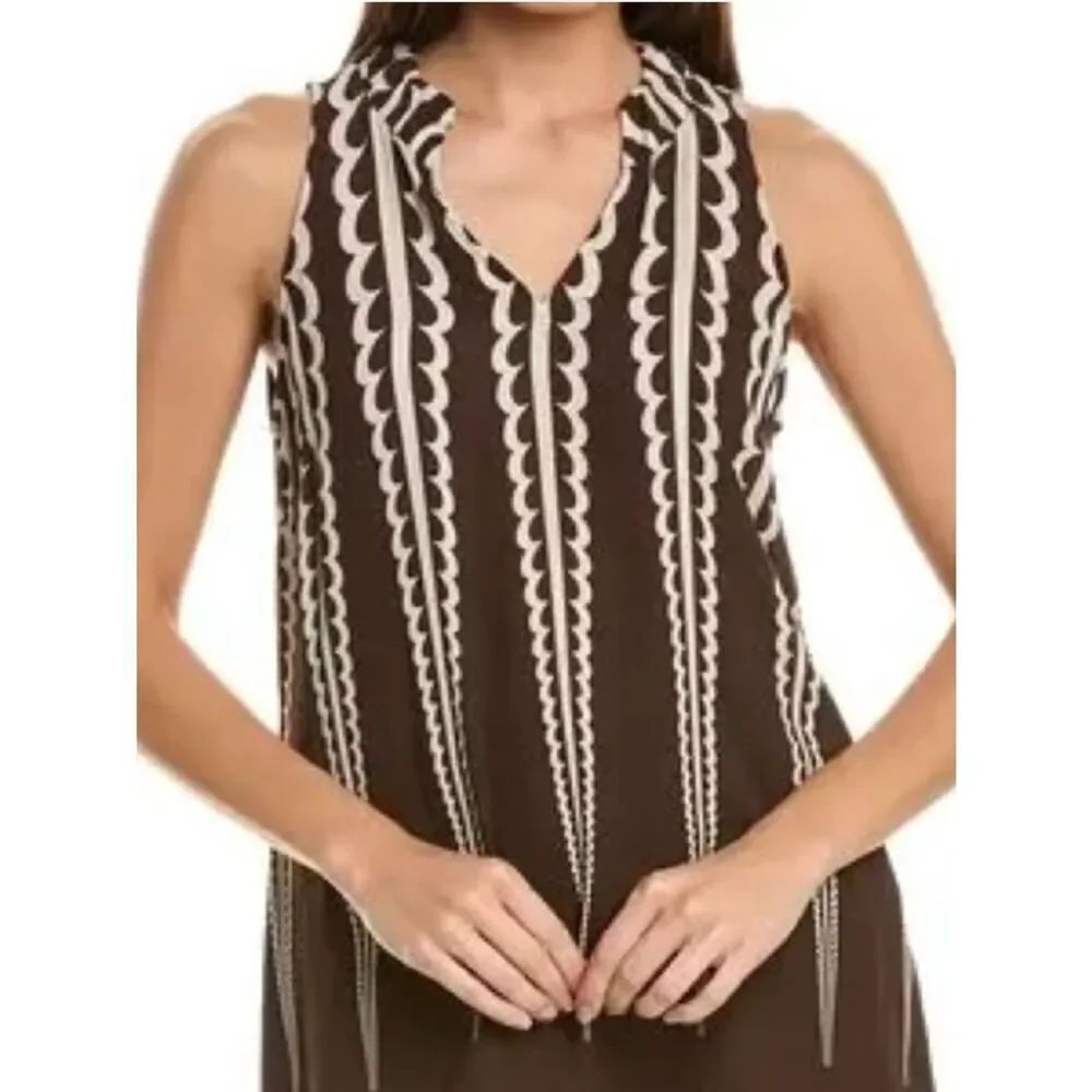 Cabi Deco Sleeveless Blouse Top Brown Womens Large